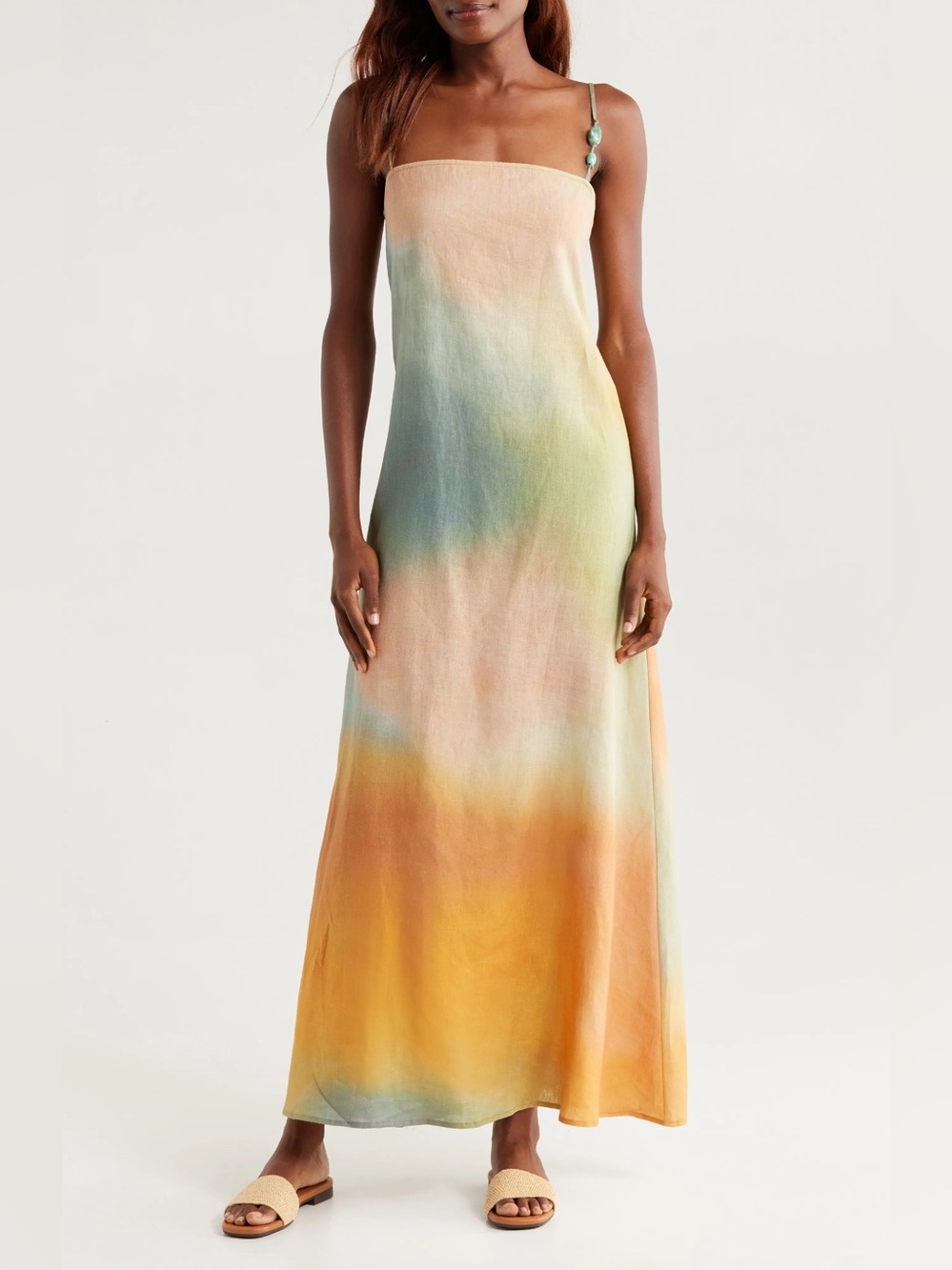 Staud Laura Bead-Embellished Linen Maxi Dress